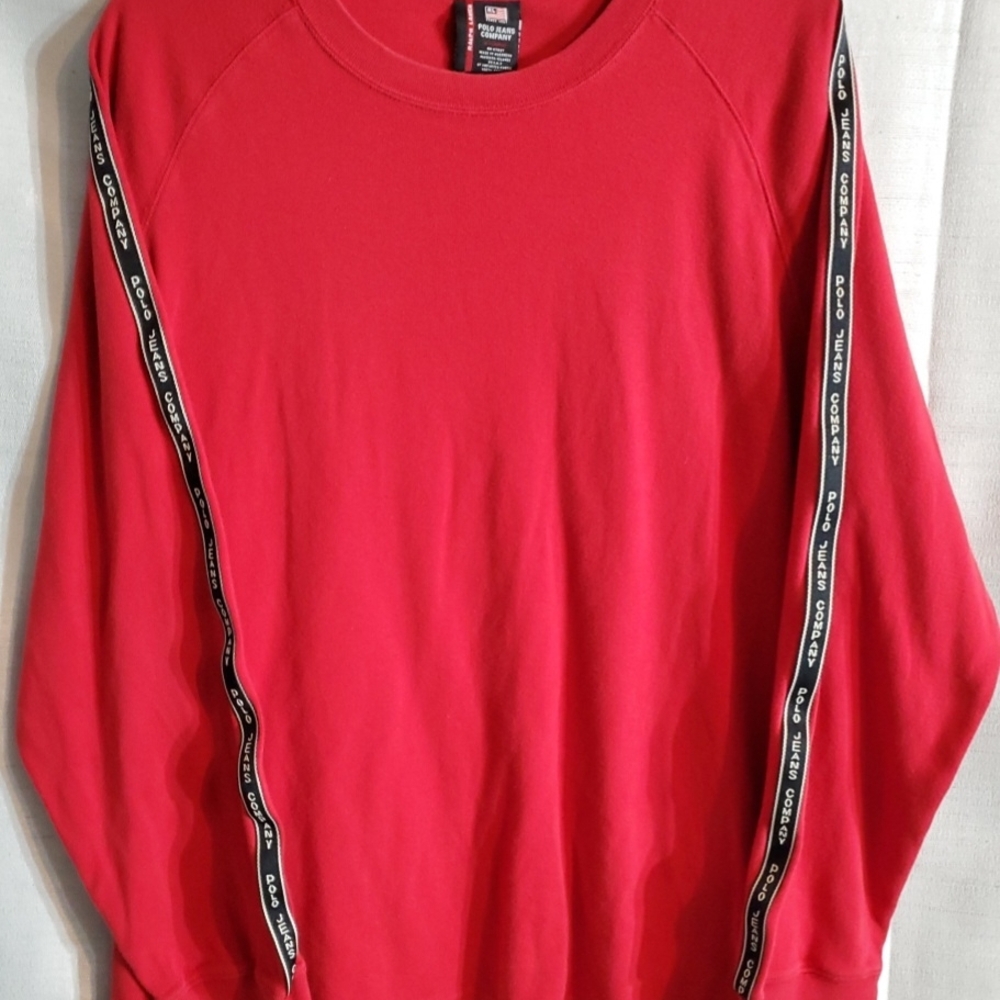 VTG Y2K XL Polo Jeans Ralph Lauren Preppy Red Crewneck Sweatshirt Logo Stripes